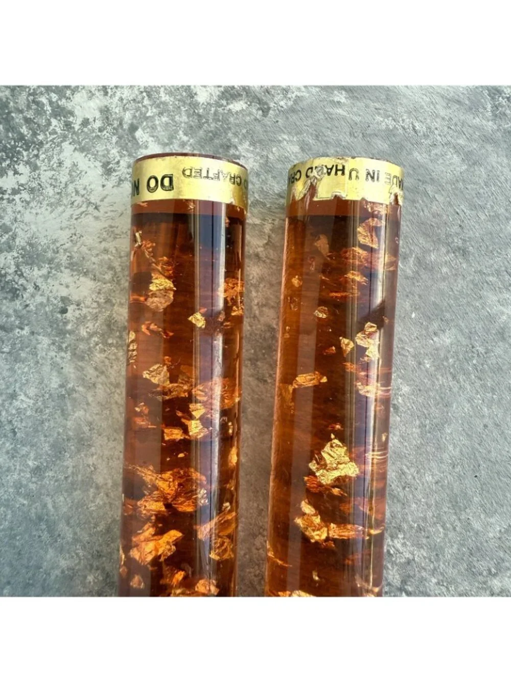 Vintage Orange Gold Flake Lucite Candle Set 8